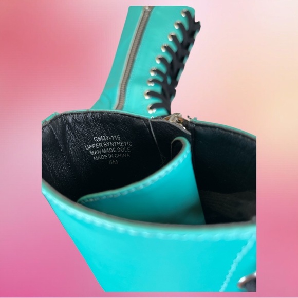 Dolls Kill | Current Mood Teal Platform Combat Boots - Picture 10 of 10